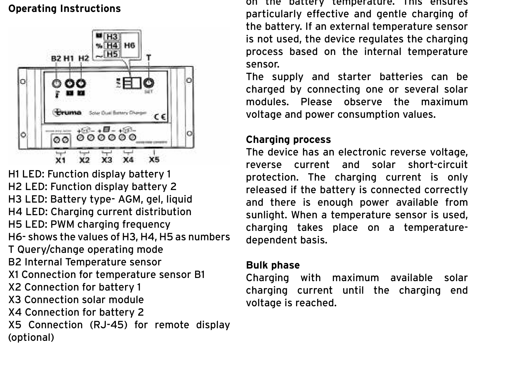 Truma SDC 10/20 Solar Dual Battery Charger front panel with H1-H6, T, B2 and X1-X5 labelled